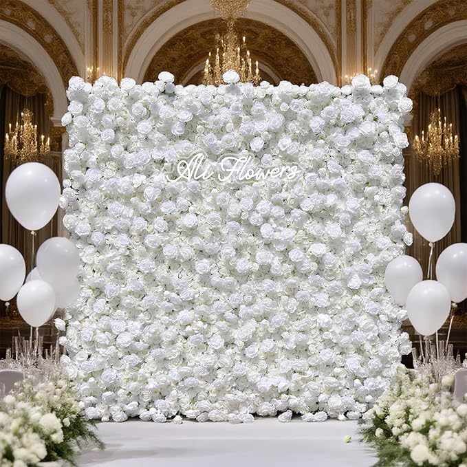 5D Silk Artificial Flower Wall Backdrop Gorgeous White Floral Panels Wedding Baby Shower Birthday Party Garden Home Decor Quick Assembly Storage