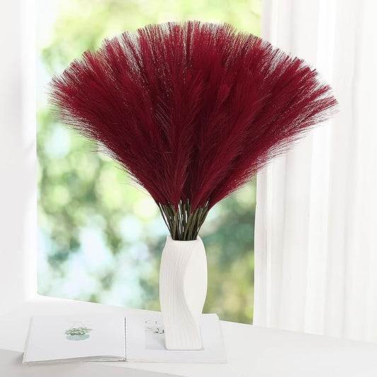 Faux Burgundy Pampas Grass - 30pcs 24 Inch Artificial Pampas Grass Decor Tall, Fake Pompas Grass for Vase Filler, Table Centerpieces, Wedding, Party and Home Decor (Burgundy, 60 Pieces)