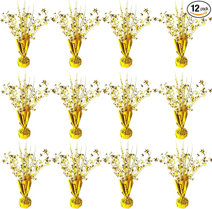 12 Pack Metallic Foil Spray Centerpiece Star Table Decoration Burst Table Centerpieces for Birthday New Years Nye Wedding Anniversary Graduation Holiday Party Supplies Decor, Gold