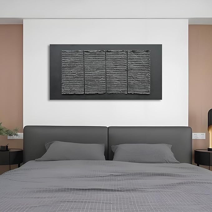 Hand-Painted 24x48 inch Black Abstract Wall Decoration Oil Painting Thick Texture Minimalist Art Home Wall Decoration Painting