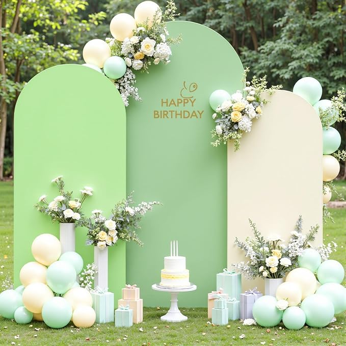 Boho Arch Backdrop Cover 6FT 5FT 4FT Stretchy Wedding Arch Covers Set of 3 Spandex Fitted Sage Green Light Green Cream Fabric Backdrop Cover for Party Baby Shower Birthday Decoration