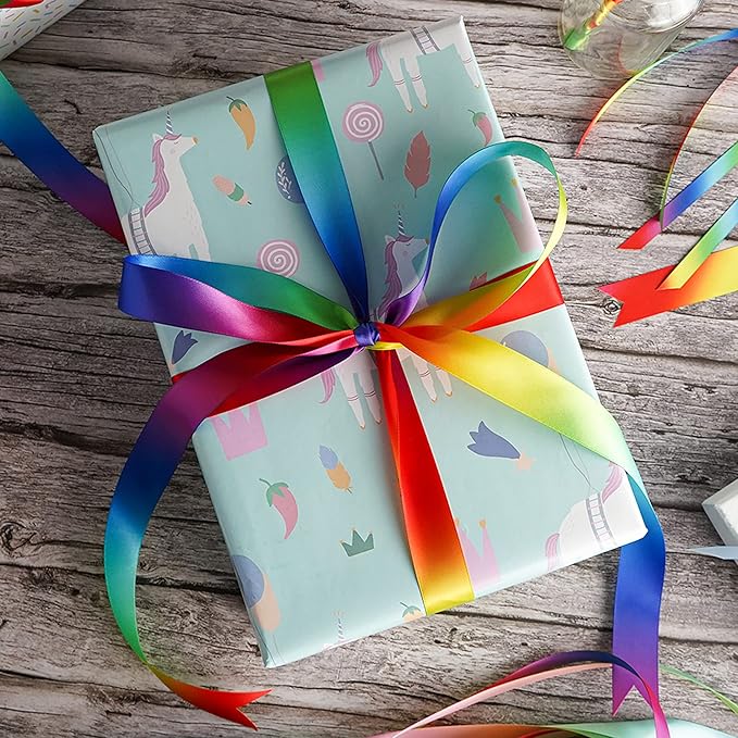 MEEDEE Satin Ribbon 1 inch Rainbow Ribbon Rainbow Satin Ribbons Neon Color Ribbons for Gift Wrapping Birthday Pride Party Decoration Handmade Bows DIY Crafts - 25 Yards