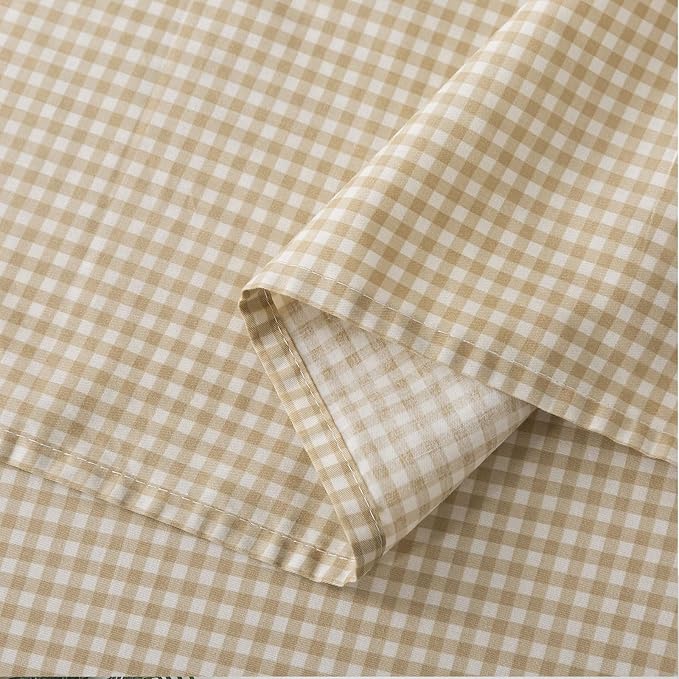 FADFAY Brown Plaid Twin Size Sheets 100% Cotton Geometric Checker Bedding Teens Grid White Gingham Pattern College Bedding Deep Pocket Sheets with 2 Pillowcases Ultra Soft 4pcs, Twin Size