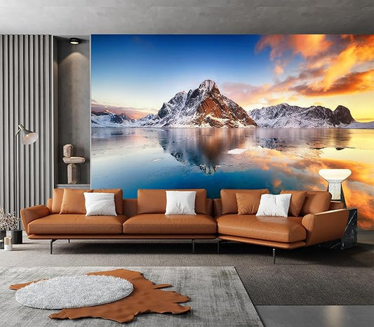 Cliouar-Beautiful Sunrise in Norway - lofotens Mural Wallpaper Peel and Stick 90" x 67"