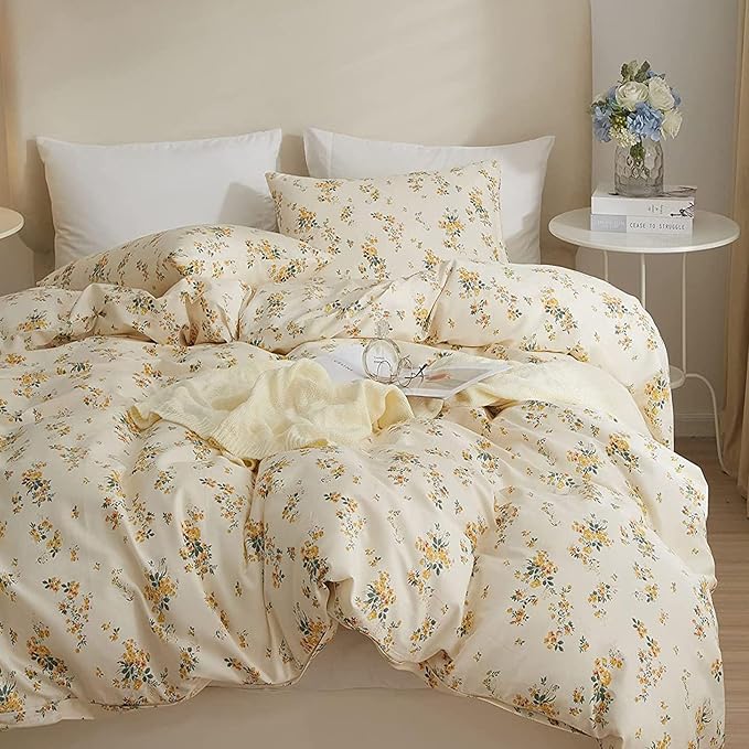 HighBuy Botanical Floral Comforter Set King Yellow Flower Boho Comforter Set for Women Girls Fluffy Bohemian Bedding Comforter Sets Collection with 2 Pillowcases,Cozy Comfy Comforter King