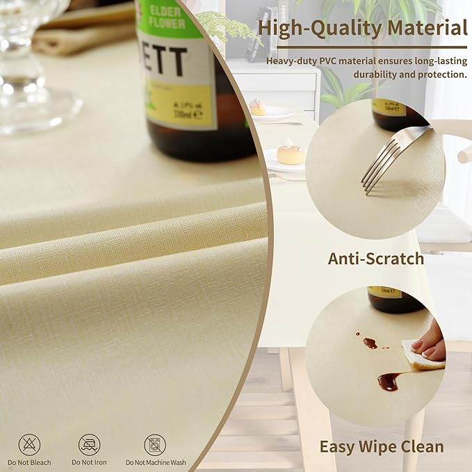 Rectangle Table Cloth,100% Waterproof Tablecloth Oil Proof Spill Proof Vinyl Table Cloth, Wipe Clean Plastic Table Cover for Dining, Camping, Indoor and Outdoor 54" x 102",Beige