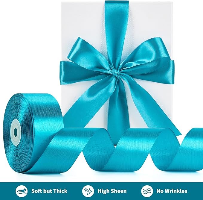 1-1/2 Inch Wide Peacock Blue Satin Ribbon, 50 Yards Solid Polyester Fabric Ribbon for Roses Making, Gift Wrapping, Christmas, Wedding Decorations, Crafts, Bows, Flower Bouquets