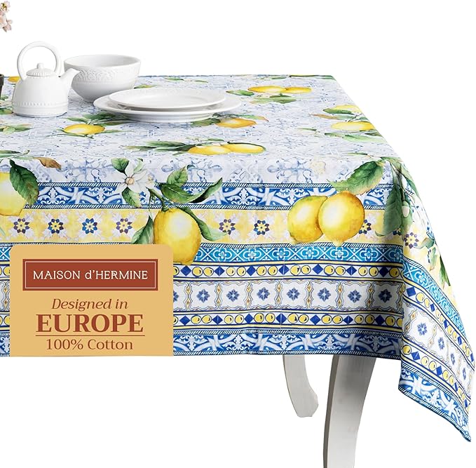 Maison d' Hermine Table Cloth Rectangle Table 100% Cotton 60 x 108 Inches Tablecloth Reusable Decorative Everyday Use for Dining Room, Farmhouse, Home, Party, Festive & Wedding Spring Summer - Citrus