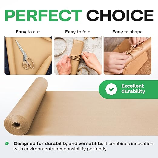 Brown Kraft Paper Jumbo Roll 18" x 14400" (1200 ft) with Dispenser – USA-Made Natural Kraft Paper 30lb Thickness for Packing, Wrapping, Void Filling, Kids' Arts, DIY & School Projects by IDL Packaging