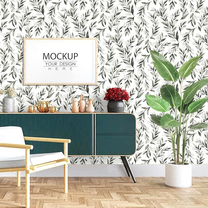 Erfoni Leaf Peel and Stick Wallpaper Dark Green Contact Paper 17.7inch x 590.5inch Greenery Eucalyptus Wallpaper Peel and Stick Leaves Plant Self Adhesive Wall Paper for Bathroom Livingroom Decor
