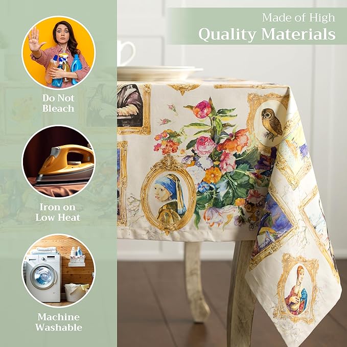 Maison d' Hermine Table Cloth Square Table 100% Cotton 54 x 54 Inches Tablecloth Reusable Decorative Everyday Use for Dining Room, Farmhouse, Home, Party, Festive & Wedding Spring Summer - Masterpiece
