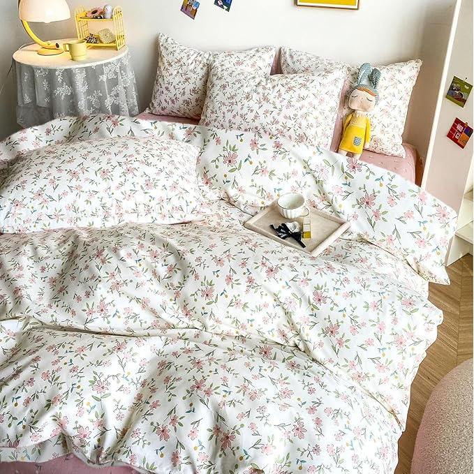 HighBuy 3 Piece Teen Comforter Set Queen Size All Season Pink Floral Farmhouse Bedding Comforter Queen with 2 Pillowcases,Washable Cozy Comforter for Girls,Fluffy Comfy Bedding Sets