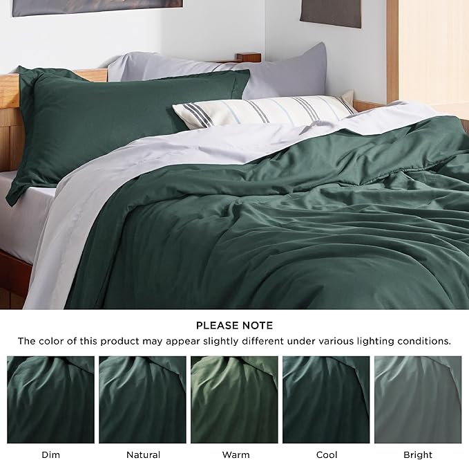 Bedsure Duvet Cover Twin/Twin XL Size - Soft Double Brushed Bedding Set for Kids & Adults, Zipper Closure, 2 Pieces, Includes 1 Duvet Cover (68"x90") & 1 Pillow Sham, NO Comforter, Forest Green