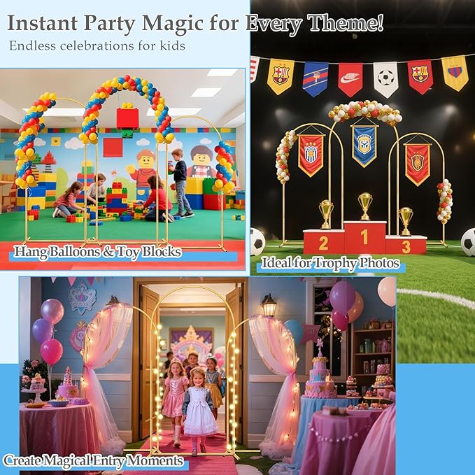 Wedding Arch Backdrop Stand, 6FT, 5FT, 4FT Set of 3 Metal Gold Balloon Arch kit Stand for Ceremony Baby Shower Birthday Bridal Party Event Background Decoration, Garden Climbing Plant Fram
