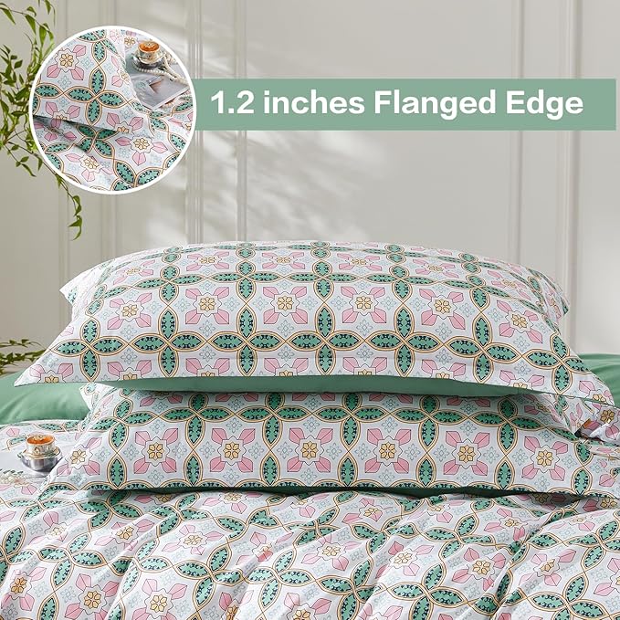 SAPHREAS Full Boho Duvet Cover Green Paisley Bedding Set with 8 Corner Ties and 2 Pillow Shams Microfiber Reversible Duvet Cover Set with Zipper Closure