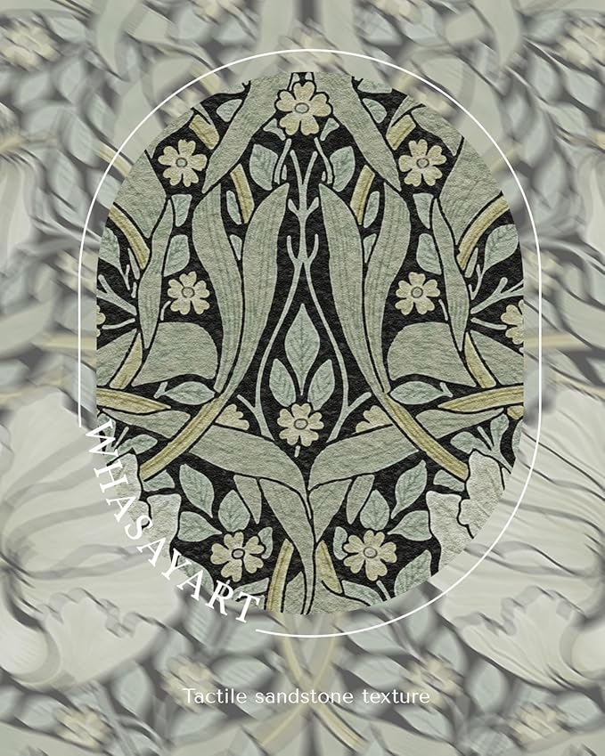 Vintage 3D Textured Floral Pattern Framed Wall Art 16x16, William Morris Inspired Botanical Sandstone Panel Print Square Artwork, Rustic Retro Square Living Room Bedroom Study Gallery Decor