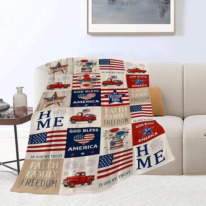 American Flag Blanket Patriotic Throw Blanket National Flag Soft Cozy Fleece Fuzzy Stuffed Plush Flannel Gifts for Girls Women Boys Kids Adults 40''x50''