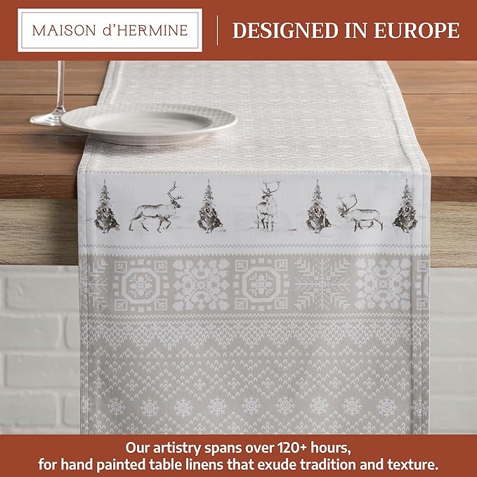 Maison d' Hermine Table Runner 100% Cotton Single Layer Table Runners 36 inches Long for Thanksgiving Christmas Decorations Home Kitchen Dining Party Wedding (Cozy Christmas, 14.5" x 36")