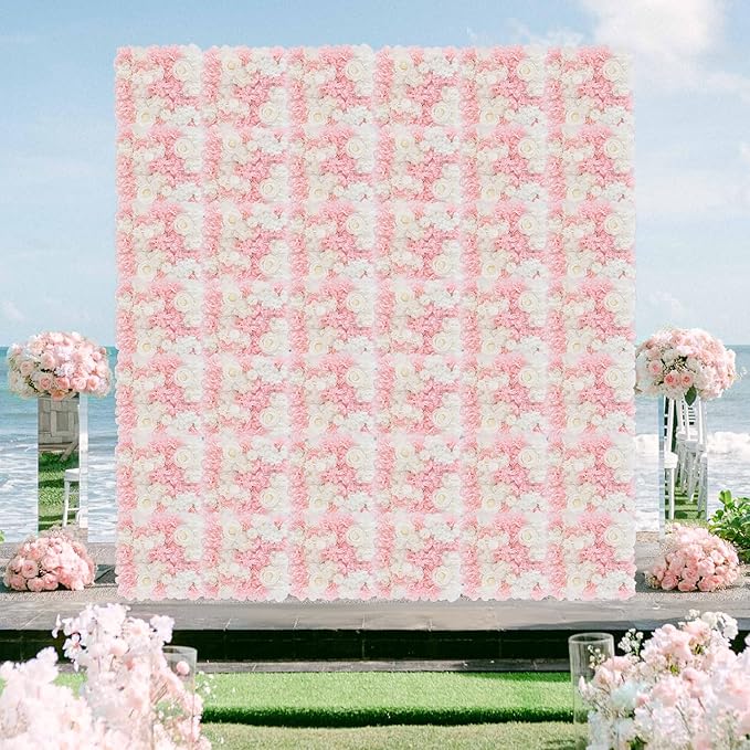 FOTSHARER Pink Flower Wall Backdrop 15''x15'' Floral Rose Wall Panels 12 Pack Artificial Flower Wall Wedding Flower Backdrop Wall 3D Flower Wall Panels for Backdrop Birthday Party Bridal Showers Decor