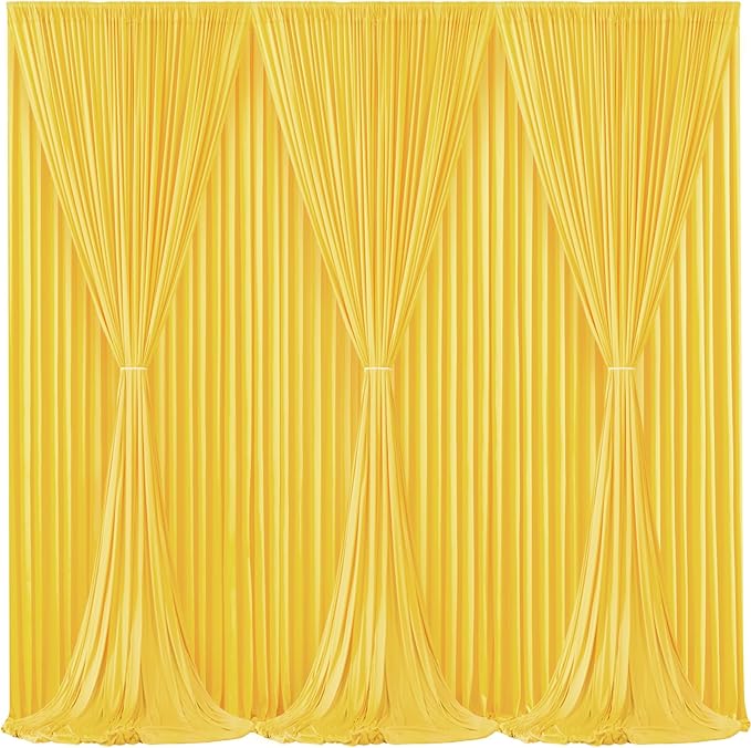 Yellow Backdrop Curtains-Wrinkle-Free Polyester Photography Drapes Party Curtain Background for Baby Shower Wedding Decorations- 24 X10FT (Yellow)