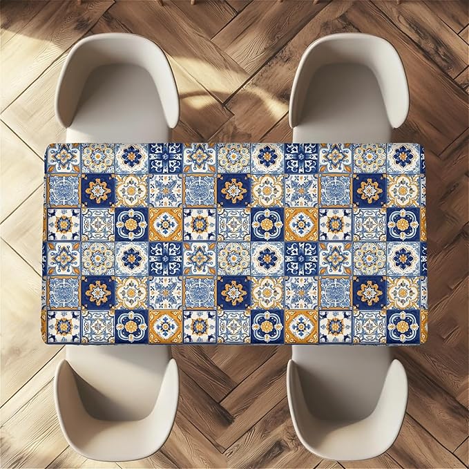Rectangle Table Cloth Cover Waterproof Elastic Fitted Polyester Fitted Tablecloths for 4 Foot Tables for Indoor,Picnic, Camping, Outdoor （48" x 30"，Bohemian Style）