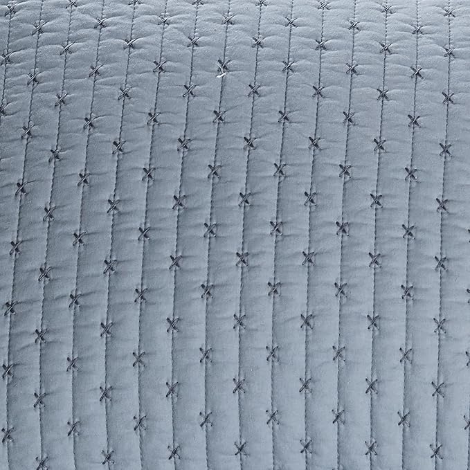 Levtex Home - Cross Stitch Chambray Quilt Set - King Quilt + Two King Pillow Shams - Cross Stitched Pattern - Quilt Size (106x92in.) and Pillow Sham Size (36x20in.) - Reversible - Cotton Fabric