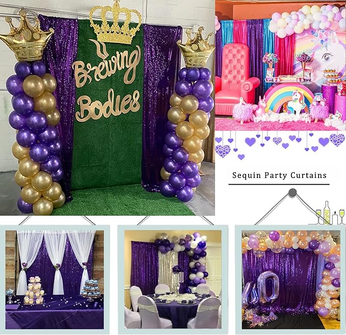 Purple Sequin Backdrop Curtains 4FTx8FT 2 Panels Purple Sequin Curtains for Parties Glitter Backdrop Photo Background for Wedding Baby Shower