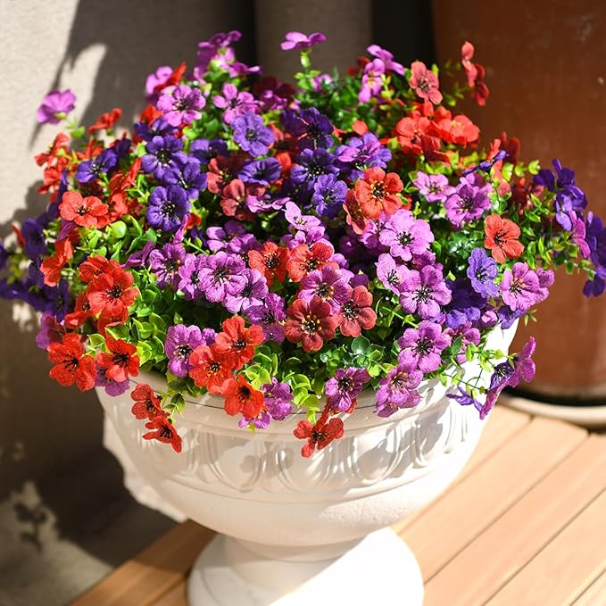 INQCMY Artificial Flowers for Outdoors Faux Plants Fake Flowers Spring Summer Decoration,12 Bundles Faux Silk Colorful Daisy Realistic UV Resistant for Outside Home Planter Window Porch Patio Yard