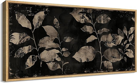 SIGNFORD Extra Large Framed Canvas Print Wall Art Modern Noir Leaves Monochrome Botanical Shadows Illustrations Modern Art Calm Warm for Living Room, Bedroom, Office - 60"x30"