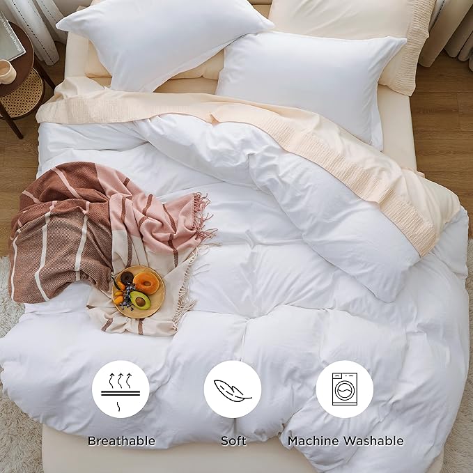 Bedsure Bright White Oversized King Duvet Cover - 3 Pieces Prewashed Cotton-Like Extra Soft Bedding Set, Includes 1 Duvet Cover 120x98 Inches with Zipper Closure & 2 Pillow Shams, No Comforter