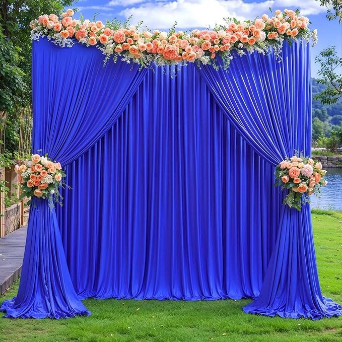 Wish Care Royal Blue Backdrop Curtains - 6 Panels, Wrinkle-Free, Polyester, Photography Drapes for Baby Shower, Birthday Party, Photo Background Backdrop Stand - 24 X 10FT (Royal Blue)