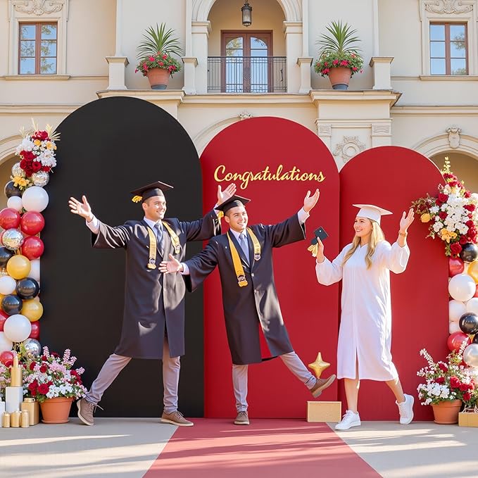 Black and Red Arch Backdrop Cover 7.2FT 6.6FT 6FT Arch Covers Stretchy Backdrop Set of 3, Wedding Arch Cover Spandex Fitted Double-Color Fabric Arch Covers for Party Baby Shower Birthday Decoration