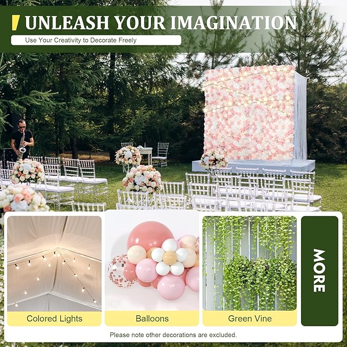 12 PCS Flower Wall Panels, 3D Rose Hydrangea Floral Wall Background Silk Flowers Panel Decoration, 23.6x15.7inch Artificial Flower Backdrop for Wedding, Party, Anniversary