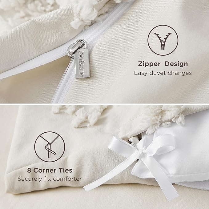Bedsure Boho Duvet Cover King Size, Soft & Comfortable Elegant Design Boho Bedding for Decoration, Machine Washable Comforter Cover for All Seasons,Includes 1 Duvet Cover & 2 Pillow Shams,Beige