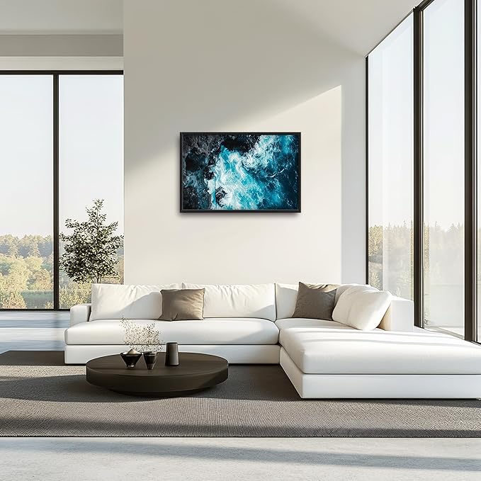 Blue Ocean Large Wall Art Framed Wall Decor for Living Room Ocean Reef Pictures Oversized Canvas Print Painting Modern Extra Large Artwork for Bedroom Office Home Decor 36"x24"