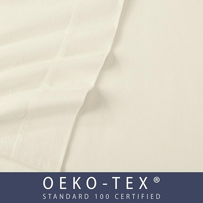 Market & Place 100% Turkish Cotton Flannel Sheet Set | 4 Piece Deep Pocket Solid Cozy Winter Bed Sheets | Double Brushed for Extra Softness & Comfort | Chalet Collection (King, Ivory)