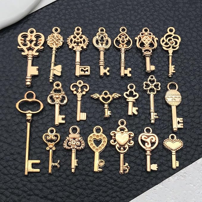 WOCRAFT 60pcs KC Gold Small Key Charms Bracelet Charms for Jewelry Making Sets DIY Necklace Bracelet Keychain Crafting Charms Kit Craft Supplies (SN925)