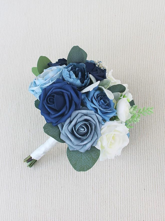 Rinlong 1Pc Navy Blue Bridesmaids Bridal Bouquet Artificial Wedding Bouquets for Bride Bridesmaid Silk Bouquet for Wedding Prom