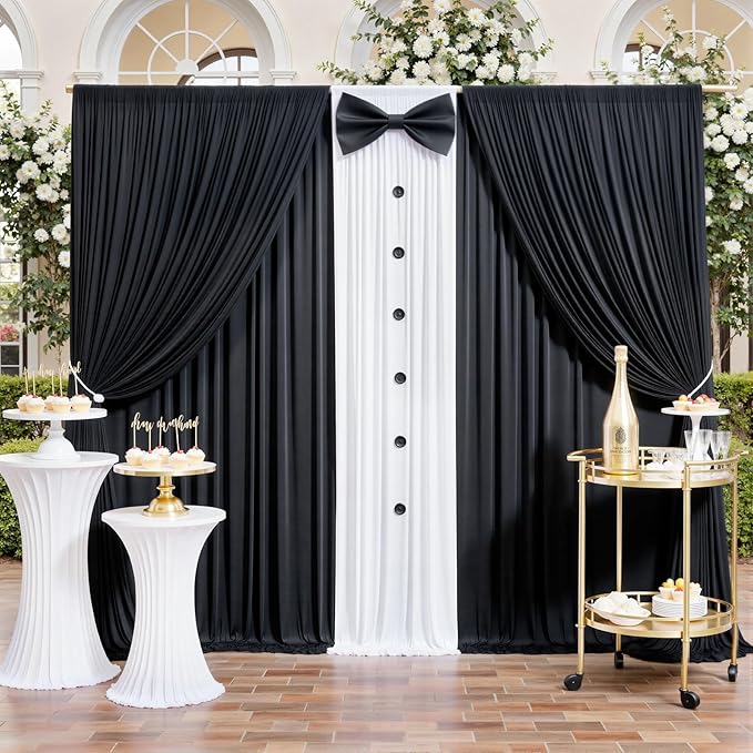 gogoparti 30 ft × 12 ft Black Backdrop Curtain for Wedding Parties, 6 Panels Wrinkle-Free 12 FT Long Polyester Photo Backdrop Drapes for Birthday, Baby Shower, Halloween Photography Background