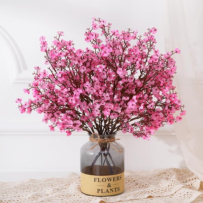 Yastouay Pink Fake Flowers Artificial Flowers, 5 Pcs Real Touch Silk Flowers Faux Artificial Flowers for Decorations, Babys Breath Artificial Flowers Bulk for Spring Decor Floral Arrangement