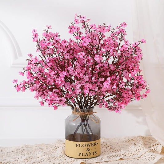 Yastouay Pink Fake Flowers Artificial Flowers, 5 Pcs Real Touch Silk Flowers Faux Artificial Flowers for Decorations, Babys Breath Artificial Flowers Bulk for Spring Decor Floral Arrangement