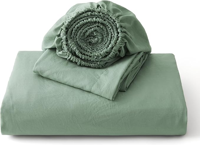 Bedsure Duvet Cover King Size with Fitted Sheet - 4 Pieces Prewashed Cotton-Like Extra Soft Bedding Set, Includes 1 Duvet Cover 104x90 Inches, 2 Pillow Shams, 1 Fitted Sheet, Sage Green