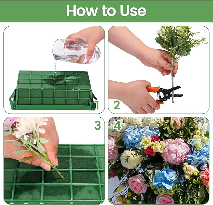 24 Packs Floral Foam Cage Rectangle Flower Cage Holders with Floral Foam Flower Arrangement Supplies for Fresh Flowers, Home Wedding Decorations, 11.8 x 4.3 x 3.1 Inches