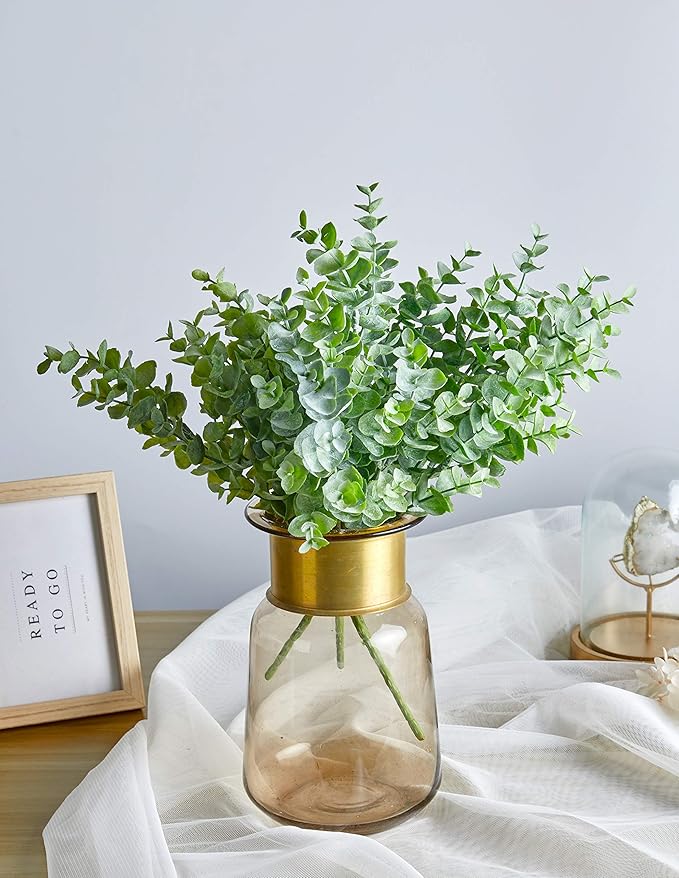 Flojery 4Pcs Artificial Eucalyptus Plant Fake Silver Dollar Eucalyptus Branches Greenery Wedding Jungle Theme Party Home Decor (Green)