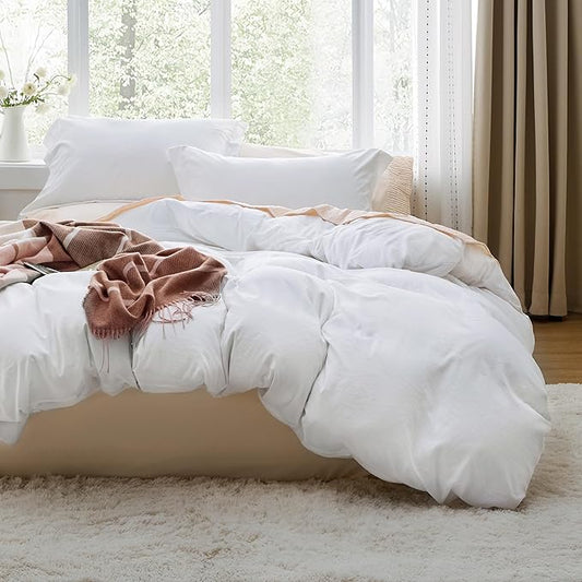 Bedsure California King Duvet Cover Only - Prewashed Extra Soft All Season Bedding, Includes 1 Cal King Duvet Cover 104x98 Inches with Zipper Closure, White, Comforter Not Included