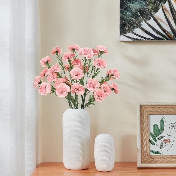 IPOPU Carnations Artificial Flowers 6PCS Fake Silk Carnations 33in Long Flowers for Tall Vases for Wedding Home Table Centerpieces Floral Arrangement(Light Pink)