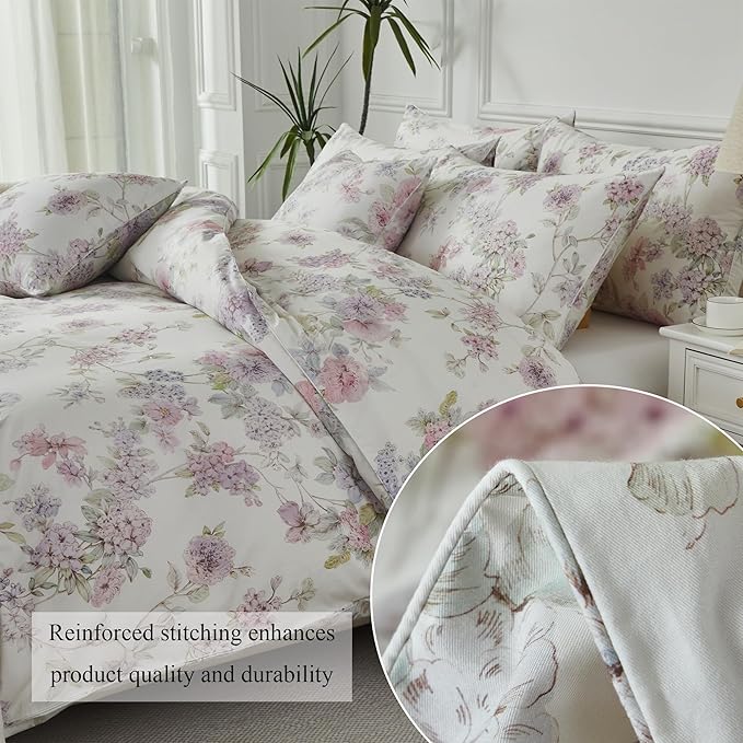 FADFAY 100% Cotton Duvet Cover Set King – Ultra Soft, Breathable & Elegant Floral Bedding for All Seasons, 3-Piece Comforter Cover with Hidden Zipper and Corner Ties