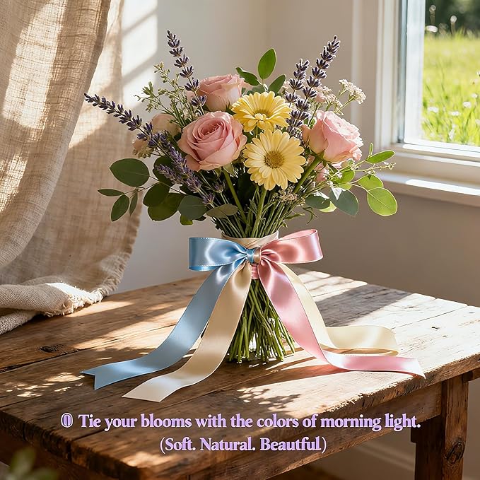3/8 Double-Faced Satin Ribbon 50 Yards Set,“Morning Meadow”–10 Nature Colored Ribbon for Flower Bouquet, Gift Wrapping, DIY Crafts, New Year Easter Wedding Party Spring Decor, Hair & Bows