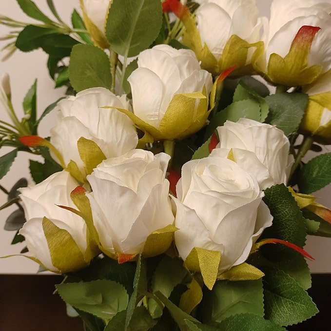 Artificial Roses 10 Pcs - Lifelike Single Stem Fake Roses with Natural Petal Texture,Fade-Resistant Silk Flowers for Wedding Decor,Home Vase Arrangements,Party Centerpieces(10, Creamy White)