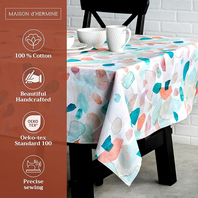Maison d' Hermine Table Cloth Square Table 100% Cotton 60 x 60 Inches Tablecloth Reusable Decorative for Dining Room, Farmhouse, Home, Party, Festive & Wedding Spring Summer - Summer Picnic